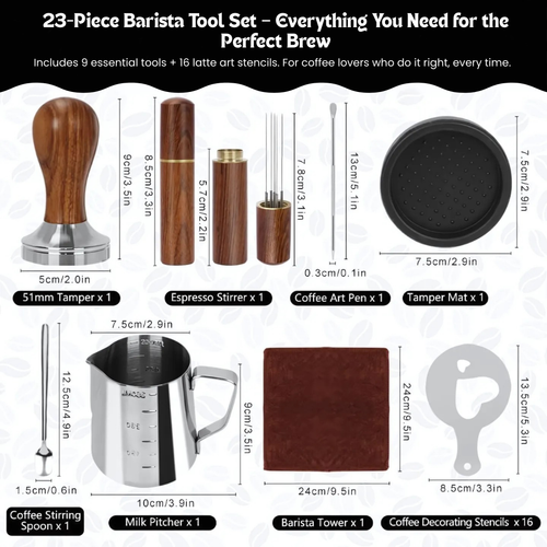 23 PCS Espresso Coffee Tamper Set – 51mm Coffee Tamper, Milk Frothing Pitcher, Barista Accessories Kit with Stirrer, Tamper Mat, Latte Art Tools & More
