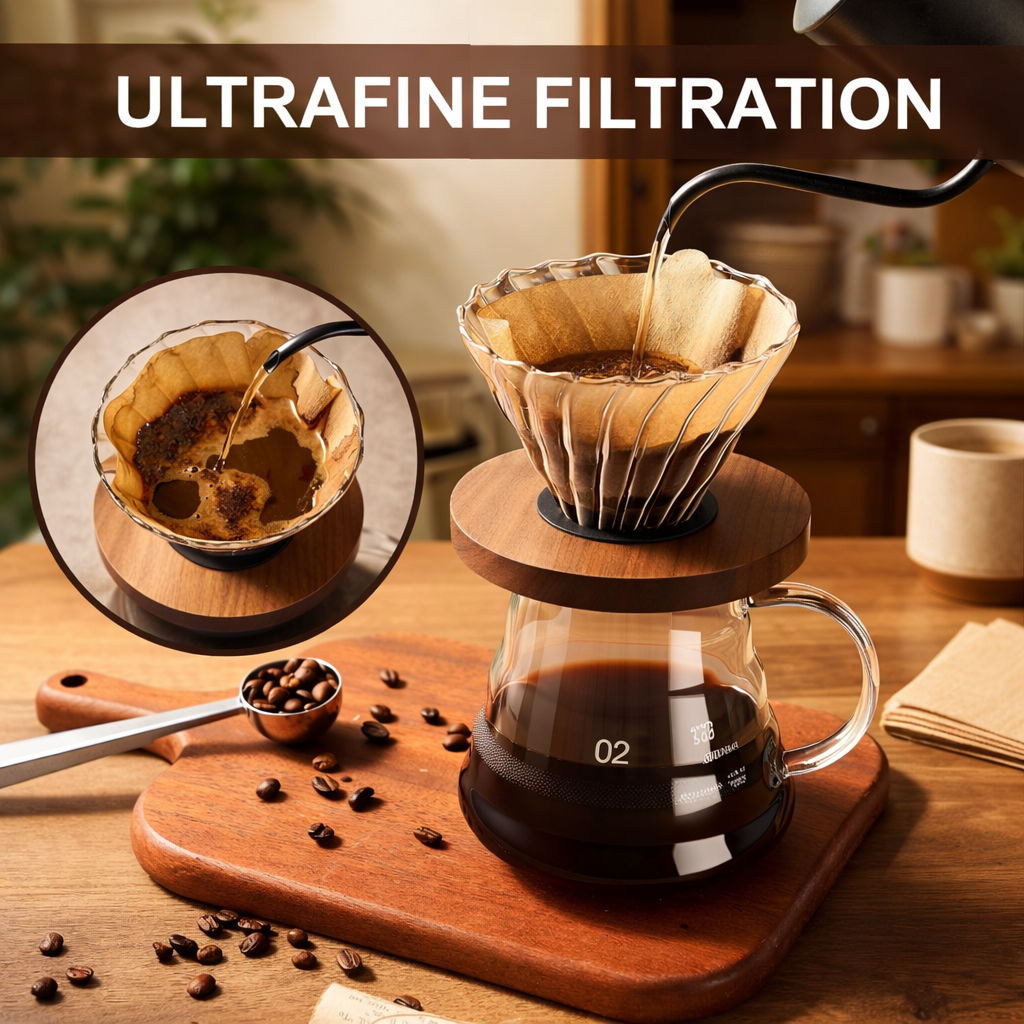 Pour Over Coffee Maker Set — Glass & Walnut (600ml)