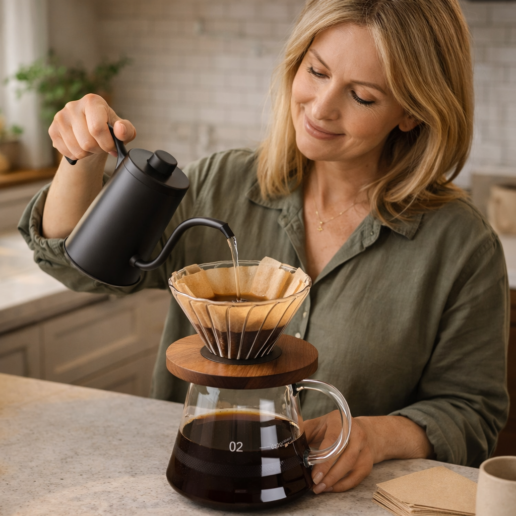 Pour Over Coffee Maker Set — Glass & Walnut (600ml)