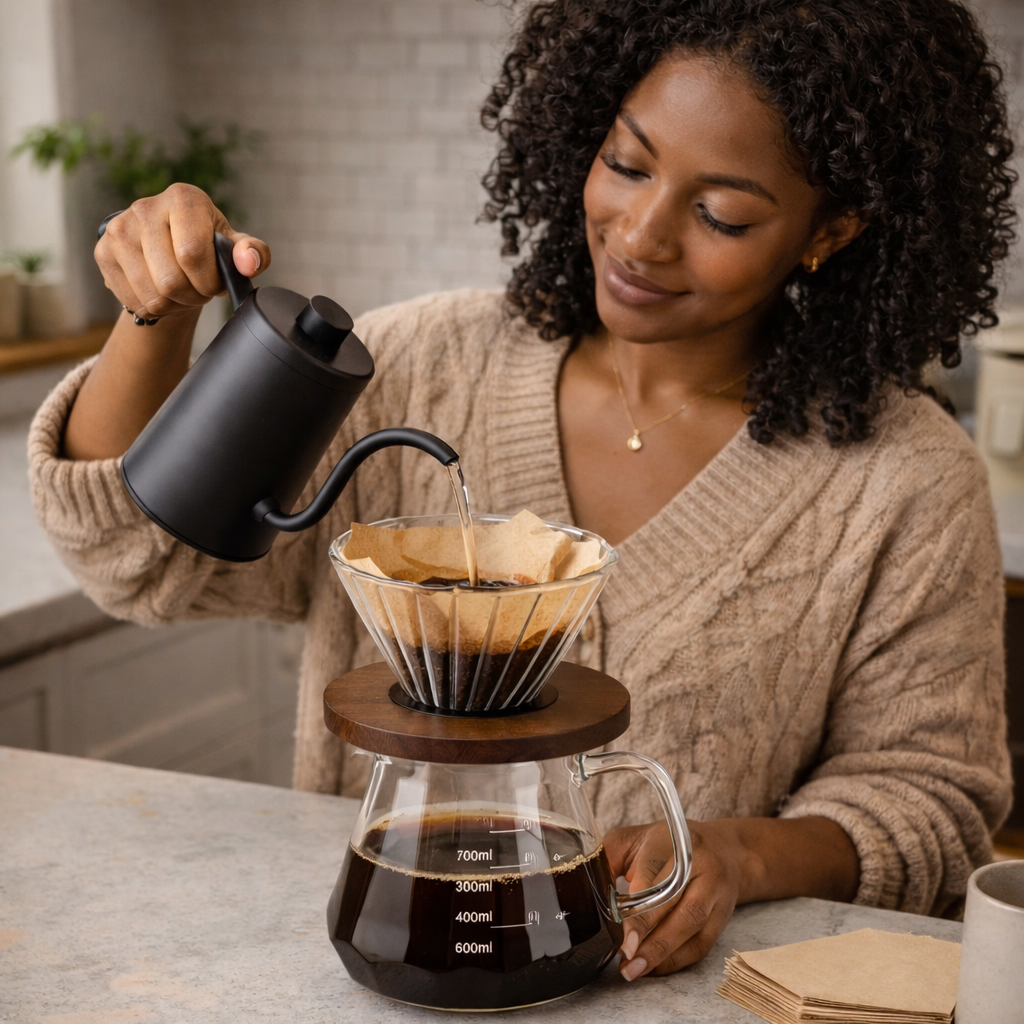 Pour Over Coffee Maker Set — Glass & Walnut Handle 2 (600ml)