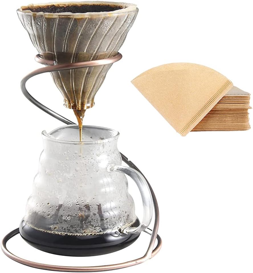 Pour Over Coffee Maker Set — Glass & Metal Stand (600ml)