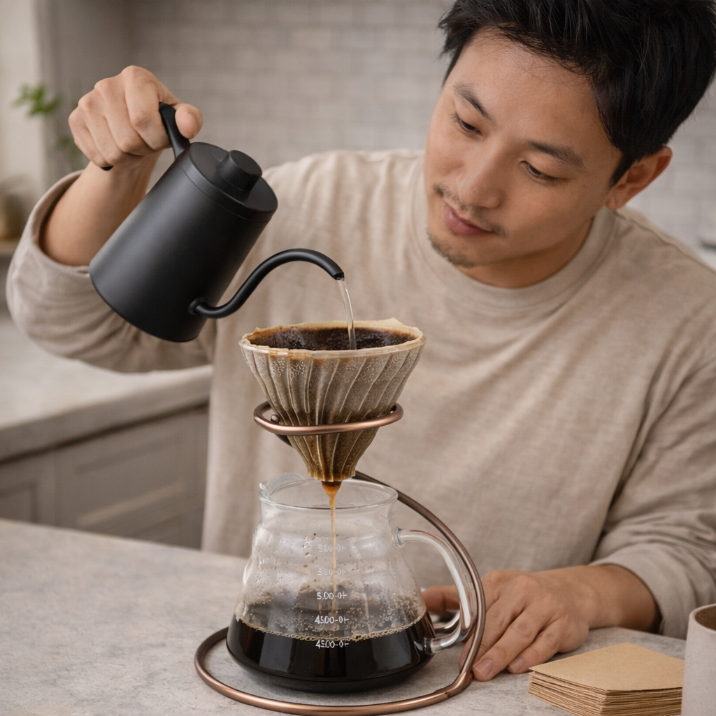 Pour Over Coffee Maker Set — Glass & Metal Stand (600ml)