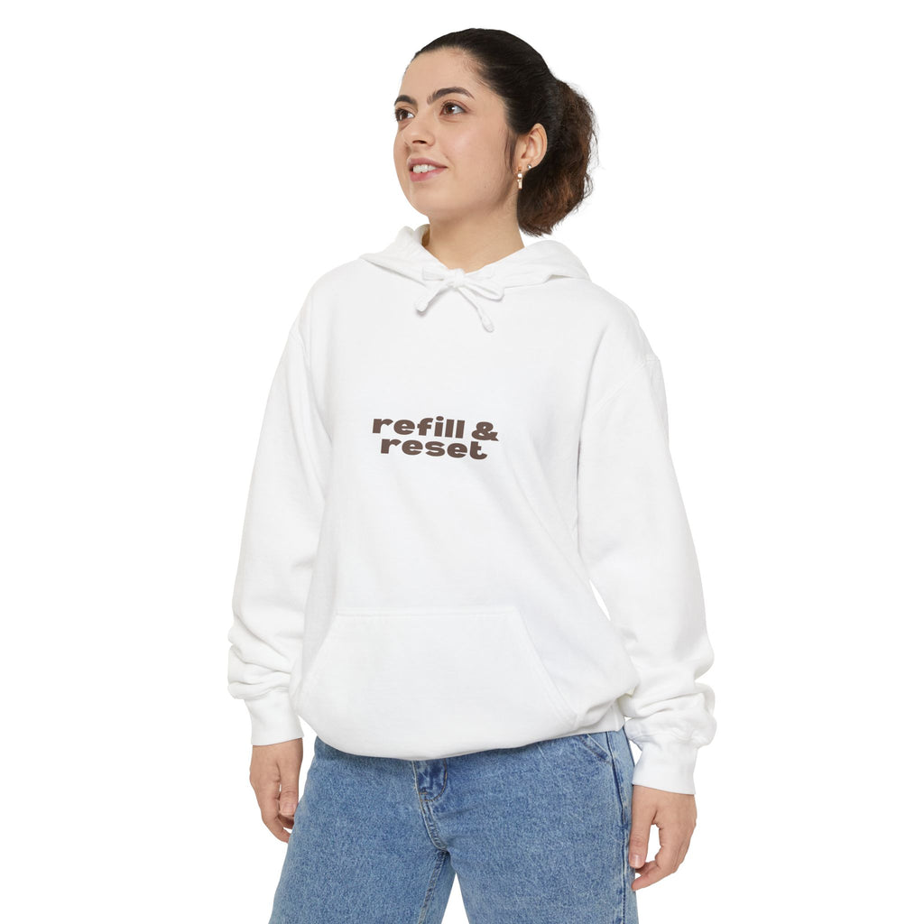 Refill & Reset Hoodie — Minimal Graphic Pullover for Self-Care