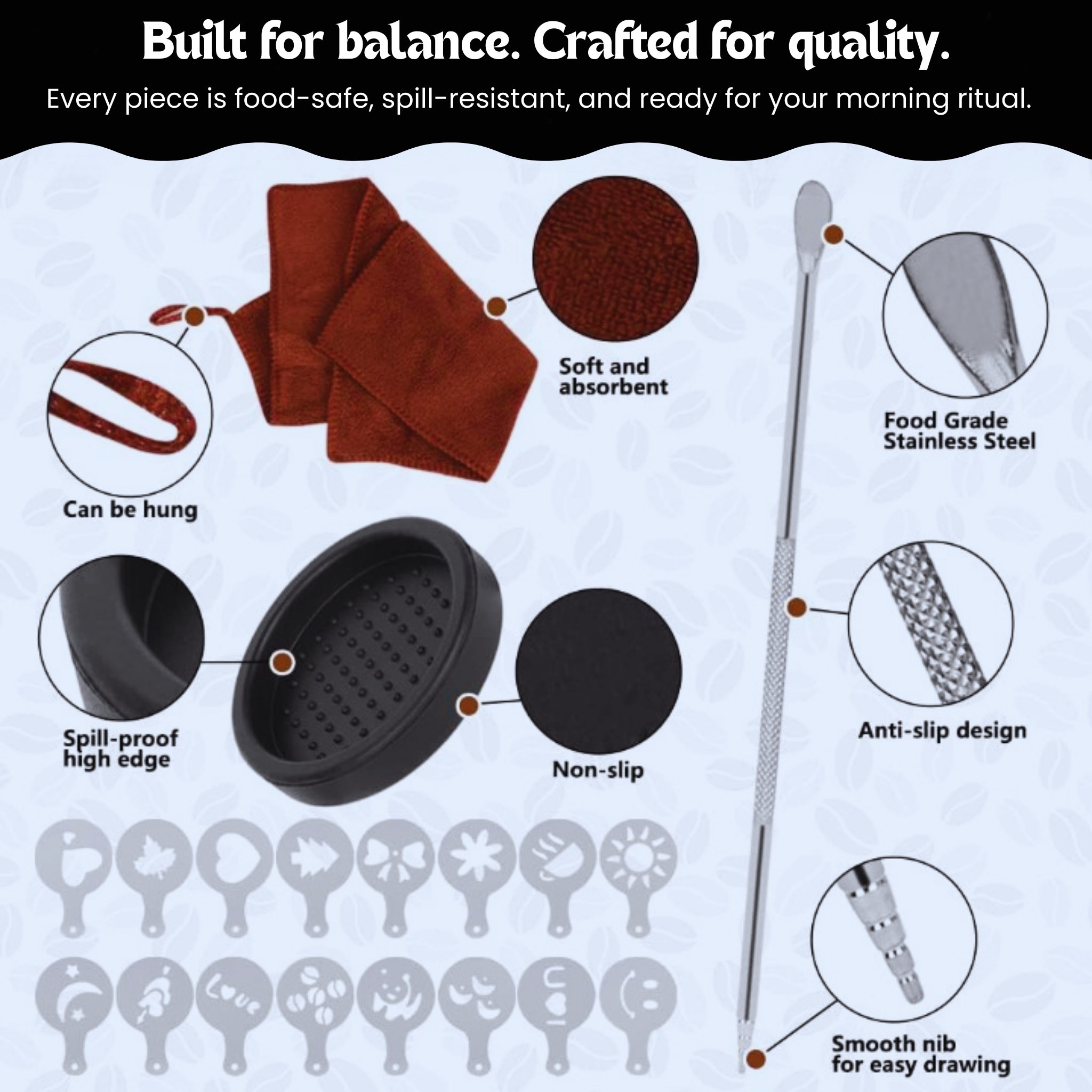 23 PCS Espresso Coffee Tamper Set – 51mm Coffee Tamper, Milk Frothing Pitcher, Barista Accessories Kit with Stirrer, Tamper Mat, Latte Art Tools & More