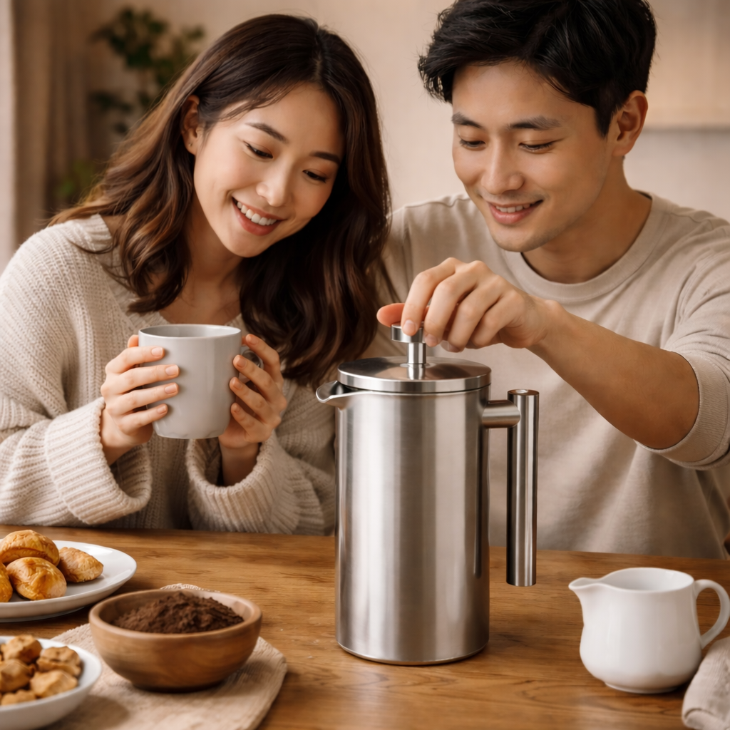 French Press Coffee Maker — Double Wall Stainless Steel (1L)