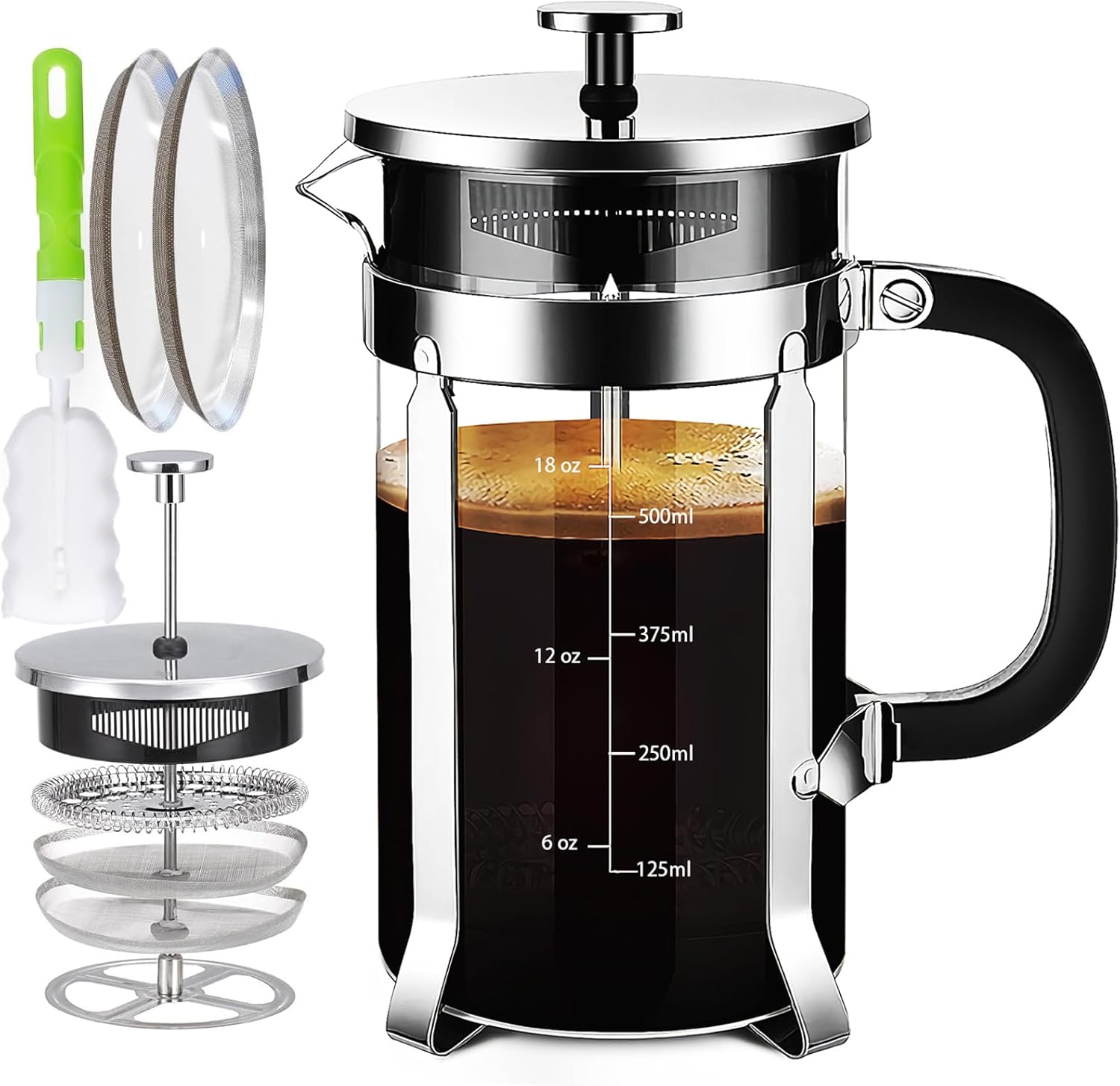 French Press Coffee Maker — Glass & Stainless Steel (Multiple Sizes)