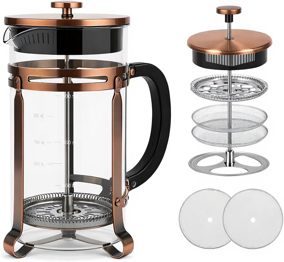 French Press Coffee Maker — Glass & Stainless Steel (34oz)
