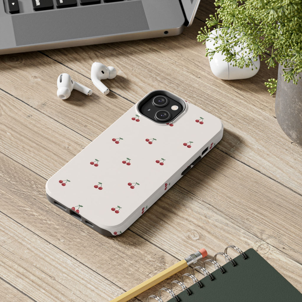 Cherry Pattern Tough Phone Case — Durable Cute Fruit Phone Cover