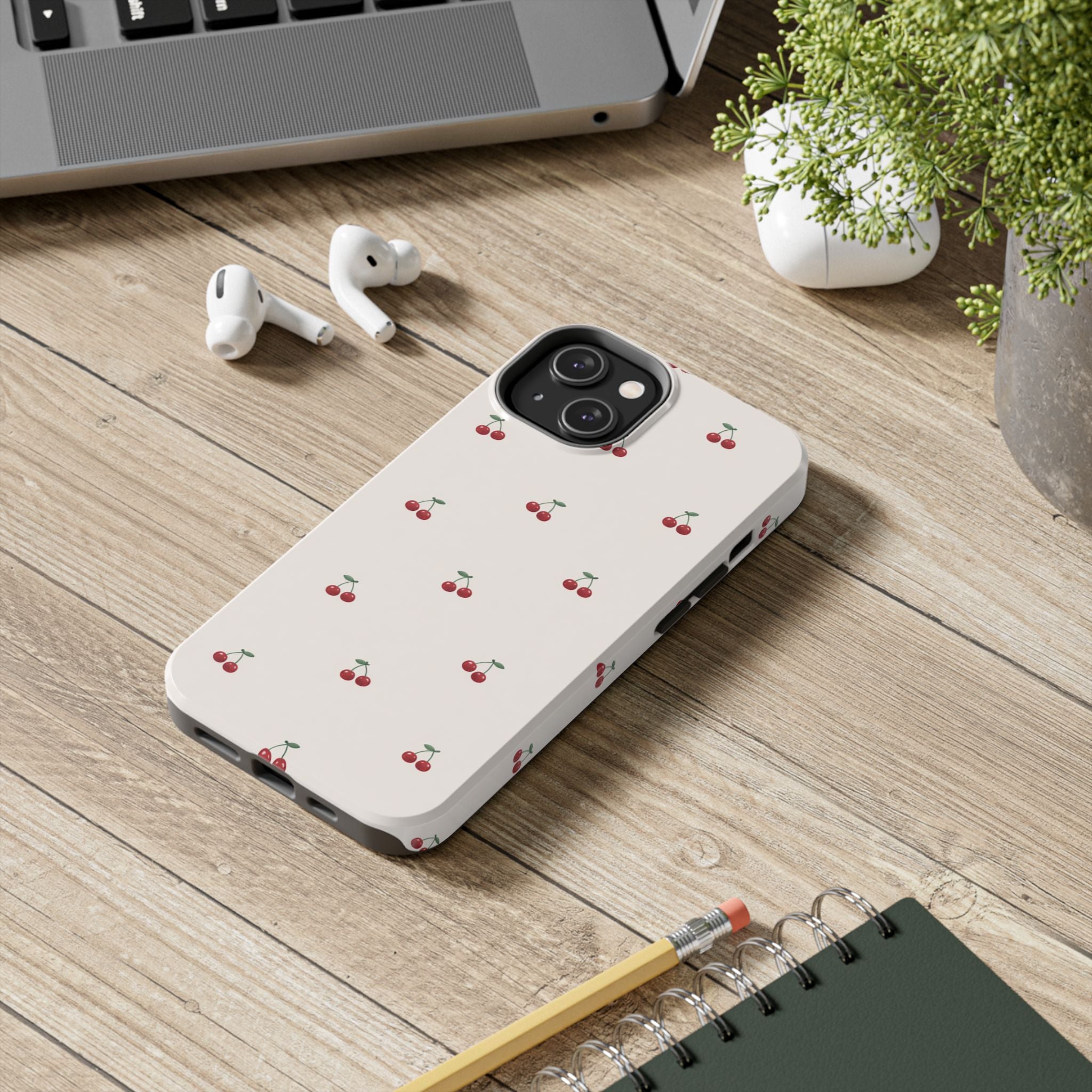 Cherry Pattern Tough Phone Case — Durable Cute Fruit Phone Cover
