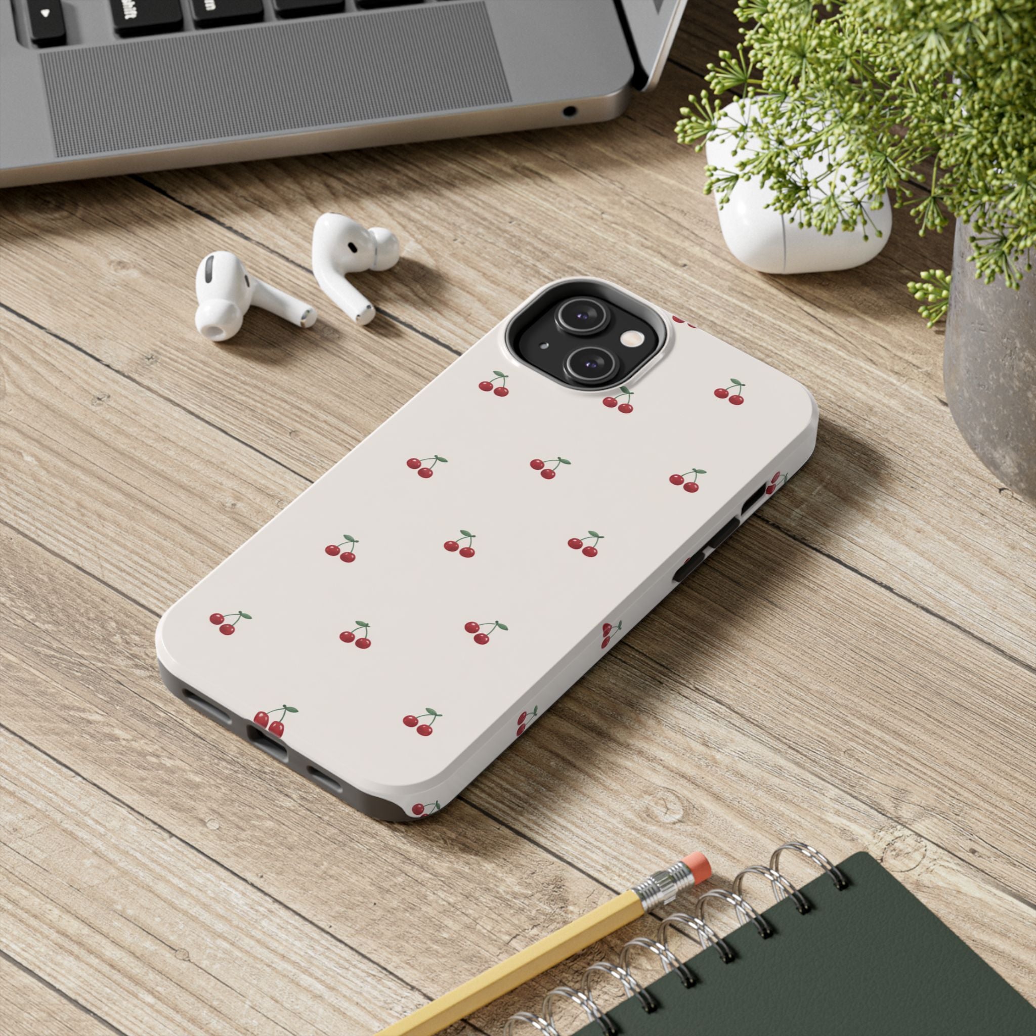 Cherry Pattern Tough Phone Case — Durable Cute Fruit Phone Cover