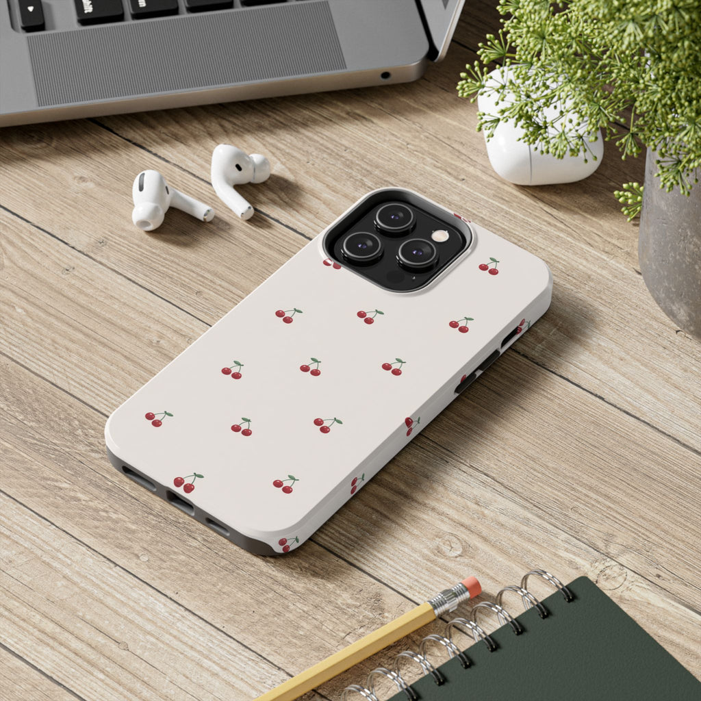 Cherry Pattern Tough Phone Case — Durable Cute Fruit Phone Cover