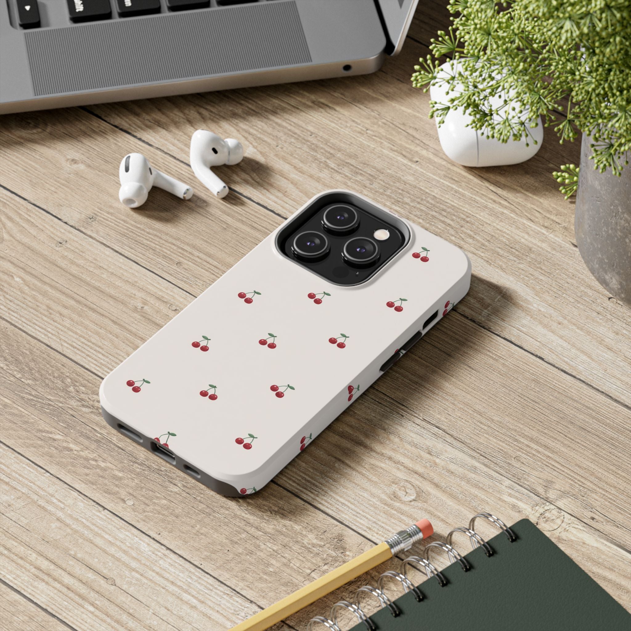 Cherry Pattern Tough Phone Case — Durable Cute Fruit Phone Cover