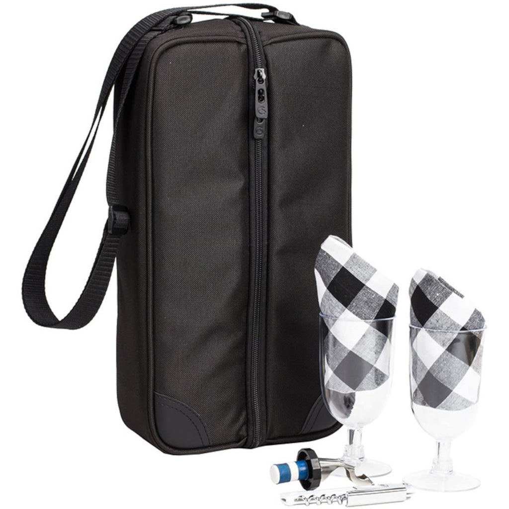 Insulated Wine Picnic Tote Bag for Two – Cooler Compartment with Glasses, Corkscrew & Tableware Set