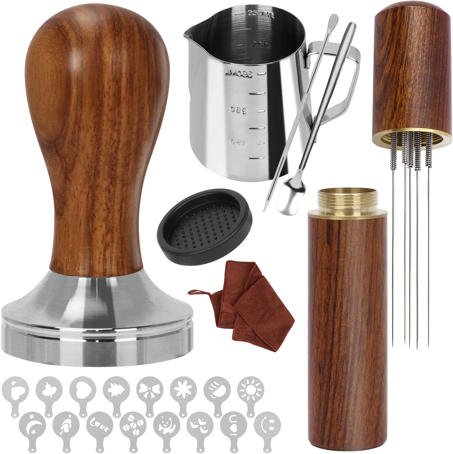 23 PCS Espresso Coffee Tamper Set – 51mm Coffee Tamper, Milk Frothing Pitcher, Barista Accessories Kit with Stirrer, Tamper Mat, Latte Art Tools & More